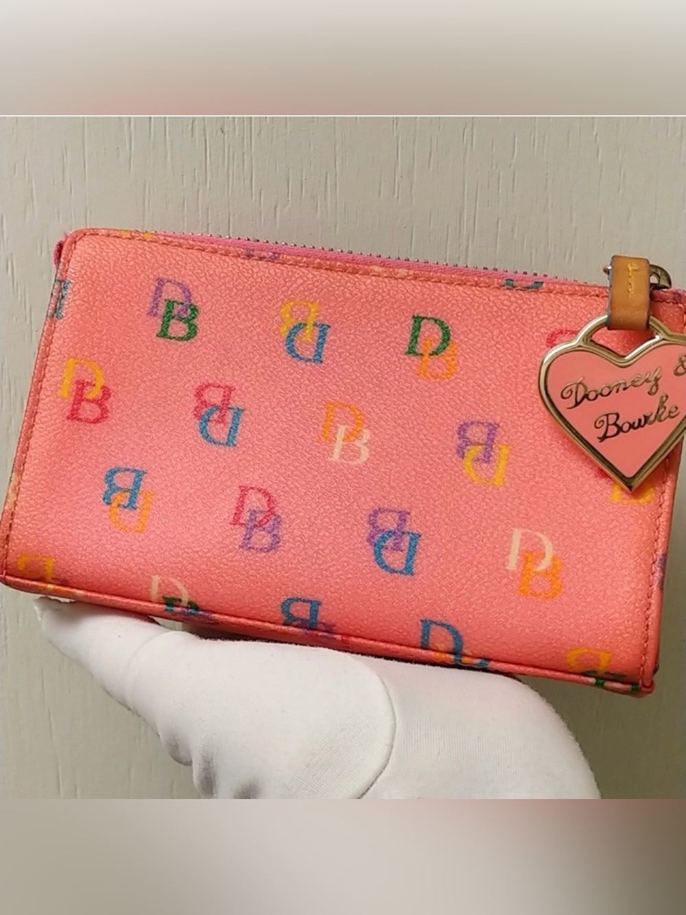 2000s Vintage Dooney And Bourke Pink Rainbow Zip Pouch Wallet
